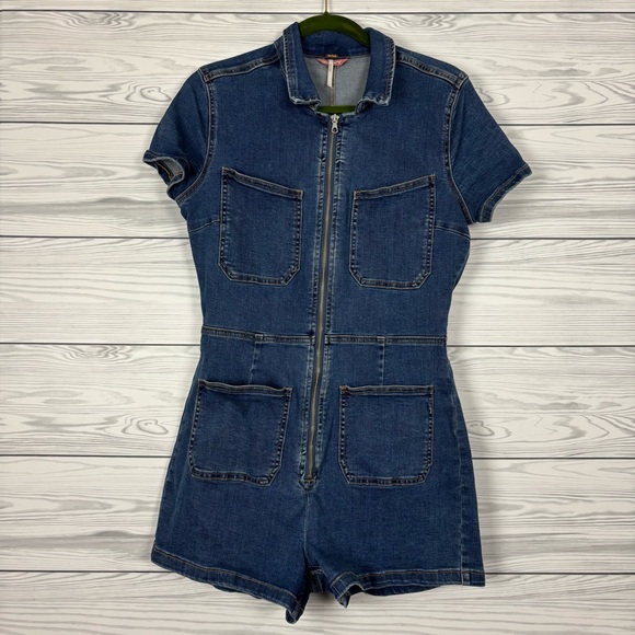 Free People Crvy Lennox Denin Romper Shortsuit Size 12 - Picture 3 of 11